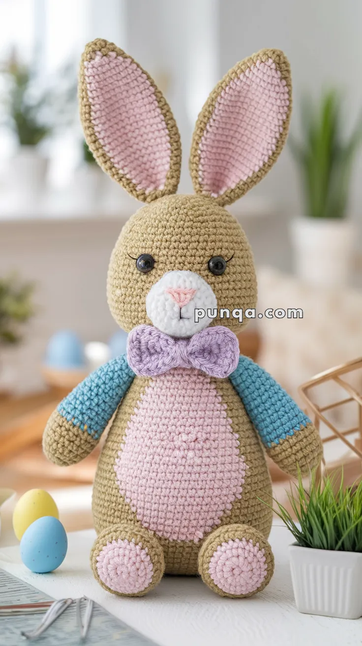 Realistic crochet image for Amigurumi Easter Bunny With Bowtie - FREE Crochet Pattern