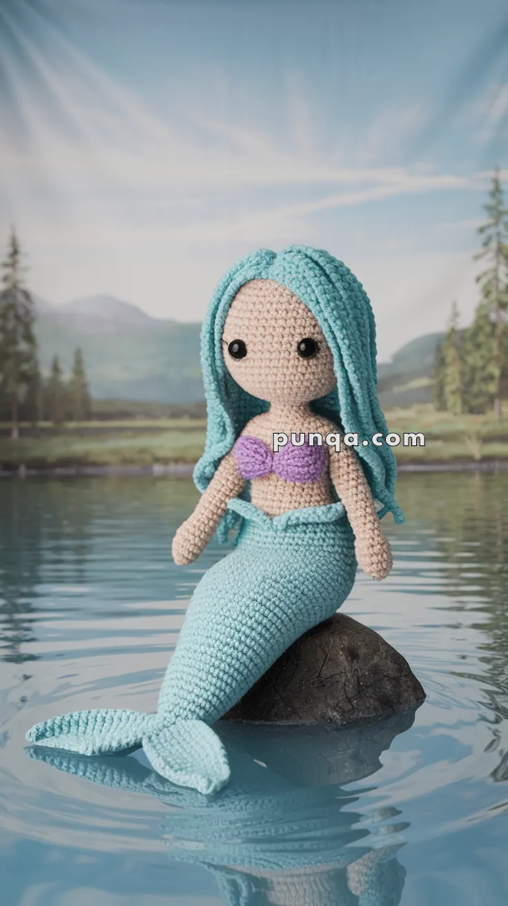Realistic crochet image for Amigurumi Mermaid Fridge Magnet - FREE Crochet Pattern