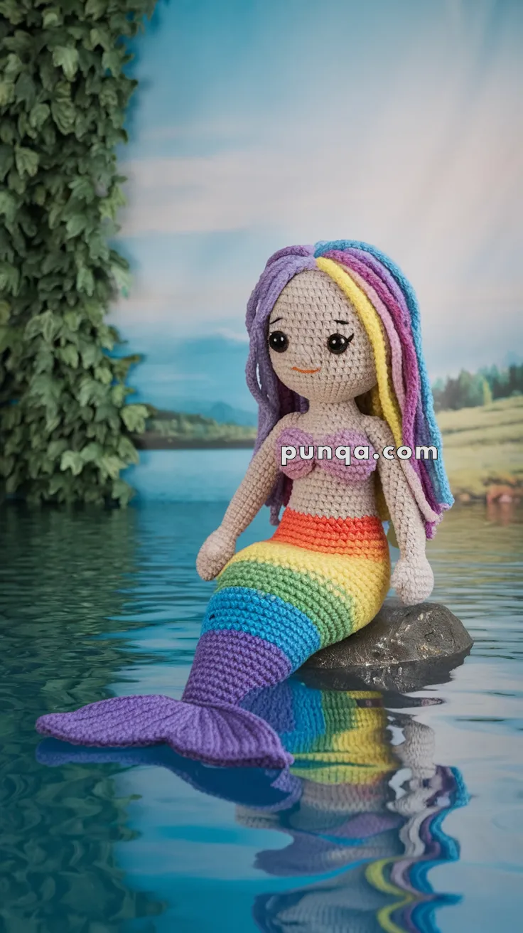 Realistic crochet image for Amigurumi Rainbow Mermaid - FREE Crochet Pattern
