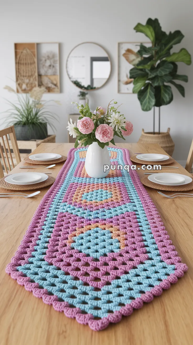 Granny Square Table Runner – FREE Crochet Pattern